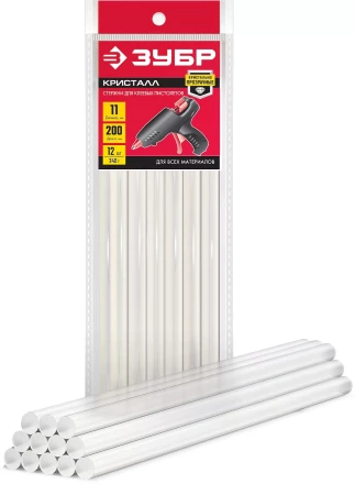ЗУБР 11 х 200 мм, 12 шт, прозрачные универсальные клеевые стержни (06854-12) купить в Челябинске