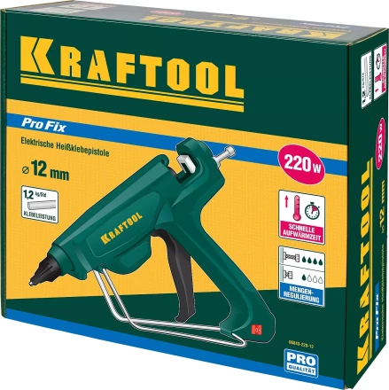 Пистолет клеевой (термоклеящий) &quot;PRO&quot;, KRAFTOOL 06843-220-12, эл, двухкомп корпус, рабоч темп 193град, выход клея 1,2кг/час, d=12мм, 220Вт 06843-220-12 купить в Челябинске