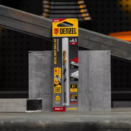 Сверло спиральное по металлу Denzel 6,5 x 93мм, Р6М5, Golden Tip, многогранная заточка, 718279 купить в Челябинске