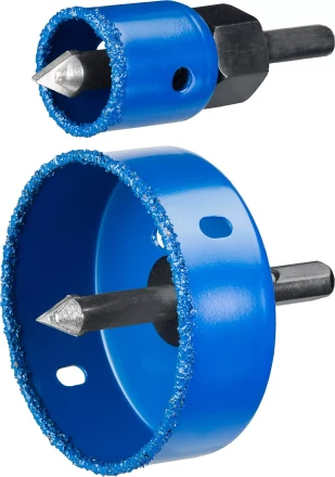 Набор коронок-чашек ЗУБР &quot;ПРОФЕССИОНАЛ&quot; c карбид-вольфрамовым нанесением, 6 коронок-чашек O 22, 28, 35, 44, 68, 73 мм, 2 державки со сверлами, ключ 33360-H6_z01 купить в Челябинске