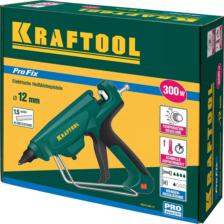 Пистолет клеевой (термоклеящий) "PRO", KRAFTOOL 06843-300-12, электр, двухкомп корпус, регулятор темп, выход клея 1,5 кг/час, d=12мм, 300Вт 06843-300-12 купить в Челябинске