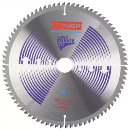 Диск пильный ЗУБР &quot;ЭКСПЕРТ&quot; &quot;Точный-МУЛЬТИ рез&quot; по алюминию, ламинату, пластику, ДСП, 255х30мм, 80Т 36907-255-30-80 купить в Челябинске